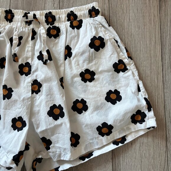 Daisy Floral Print Cotton Sleep Shorts Black White Gold Womens XS Loungewear Y2K - Picture 4 of 11